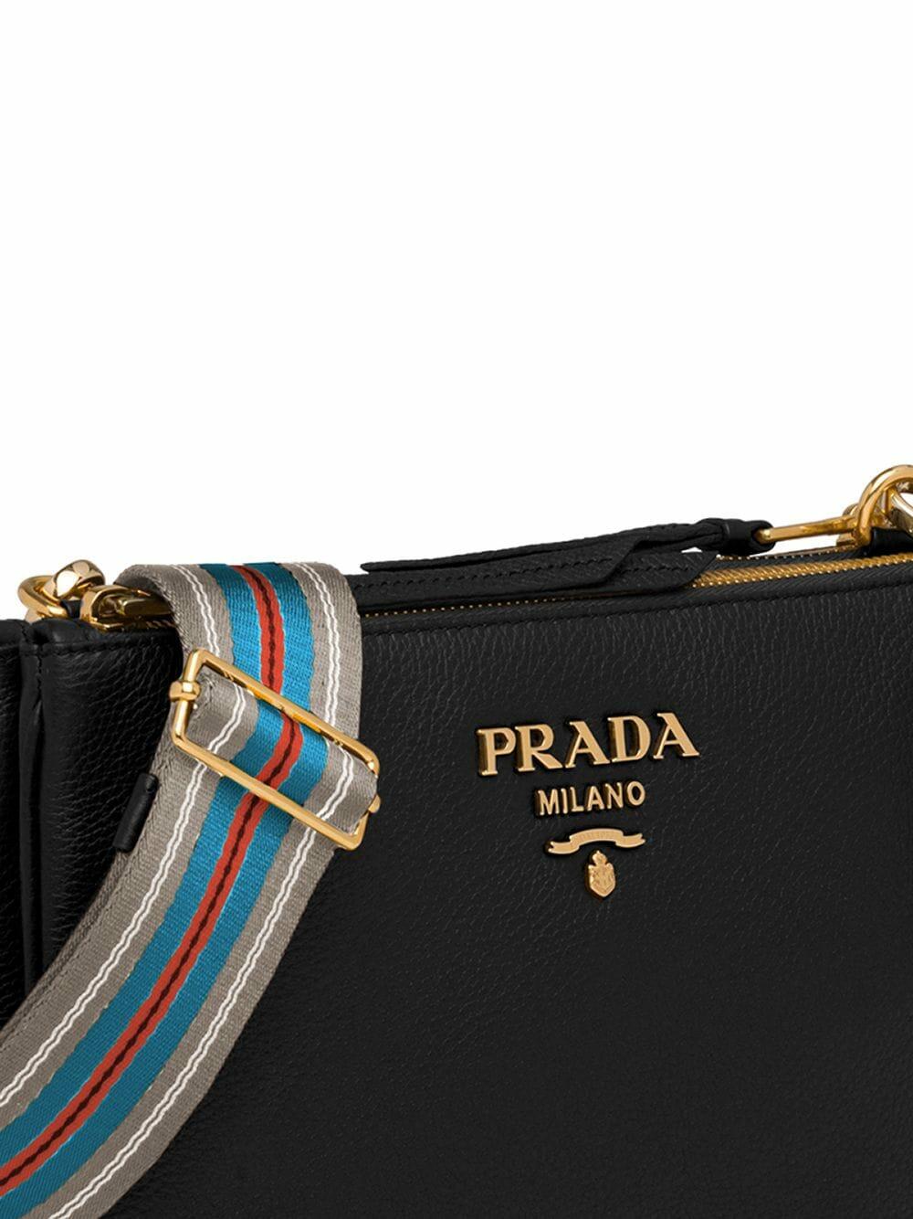 Prada - Black Leather Double Zip Gusset Crossbody Bag