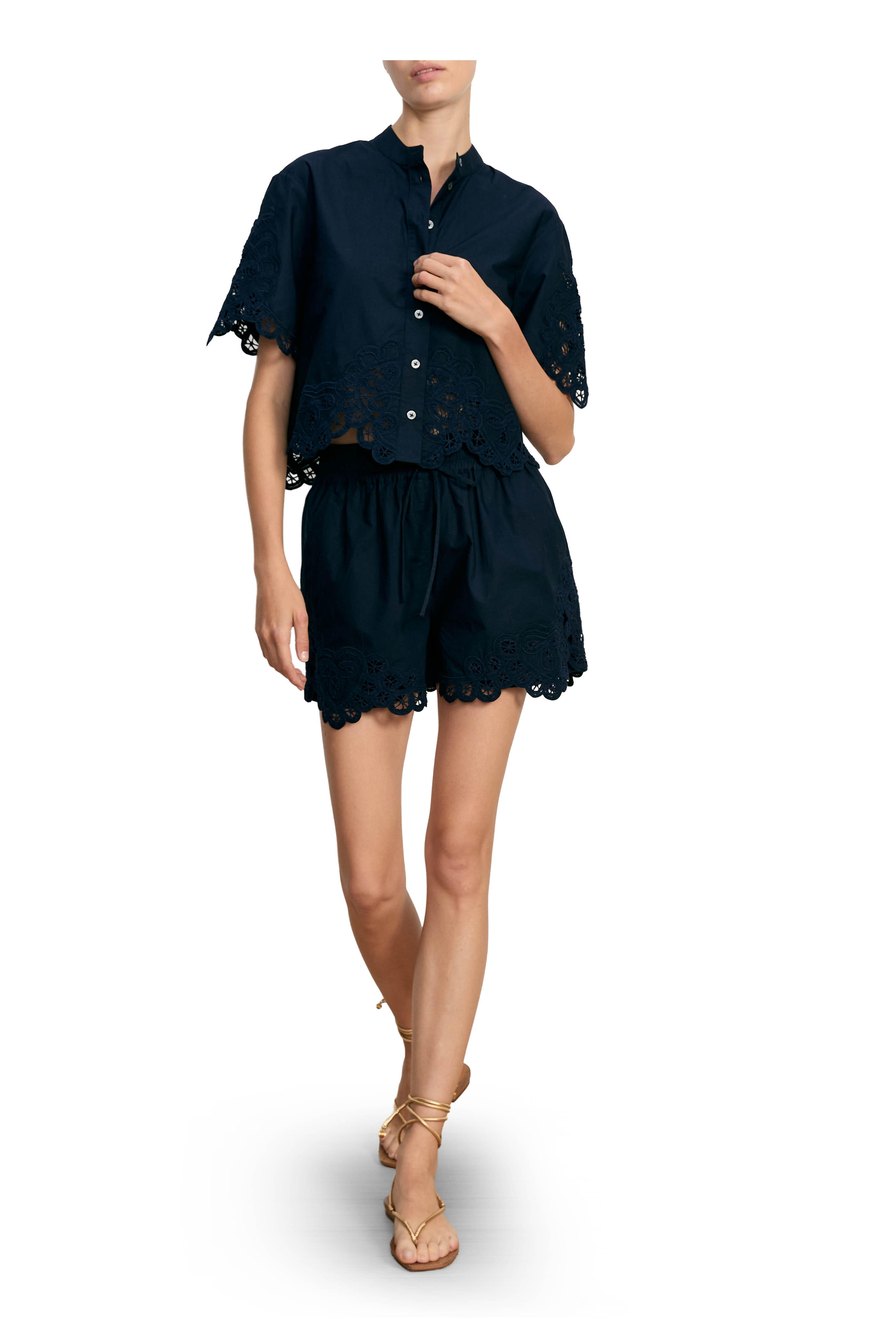 Veronica Beard - Vilvaldi Navy Blue Embroidered Shorts - view 2