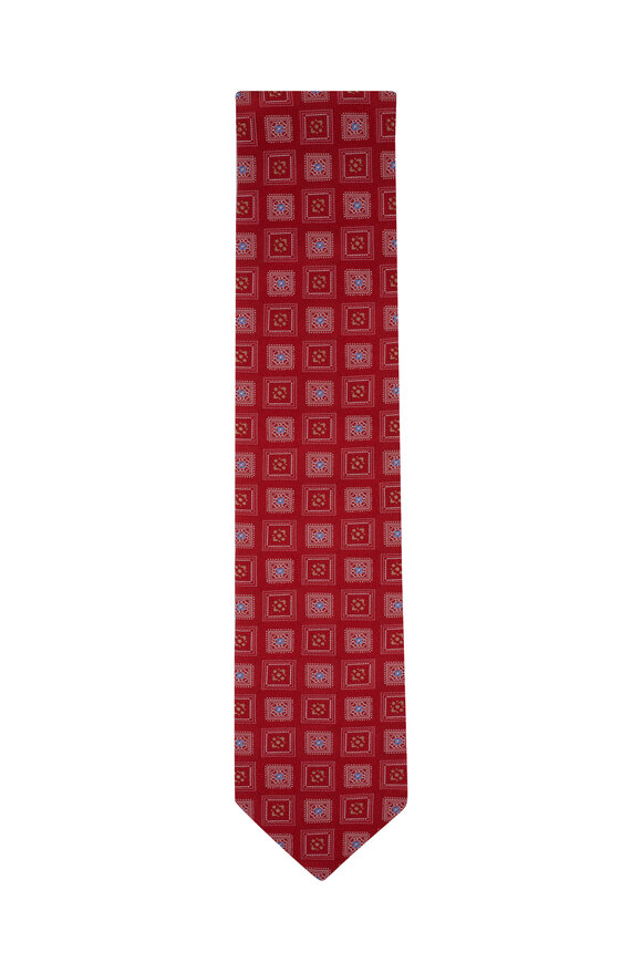 Eton - Red Medallion Print Silk Necktie 