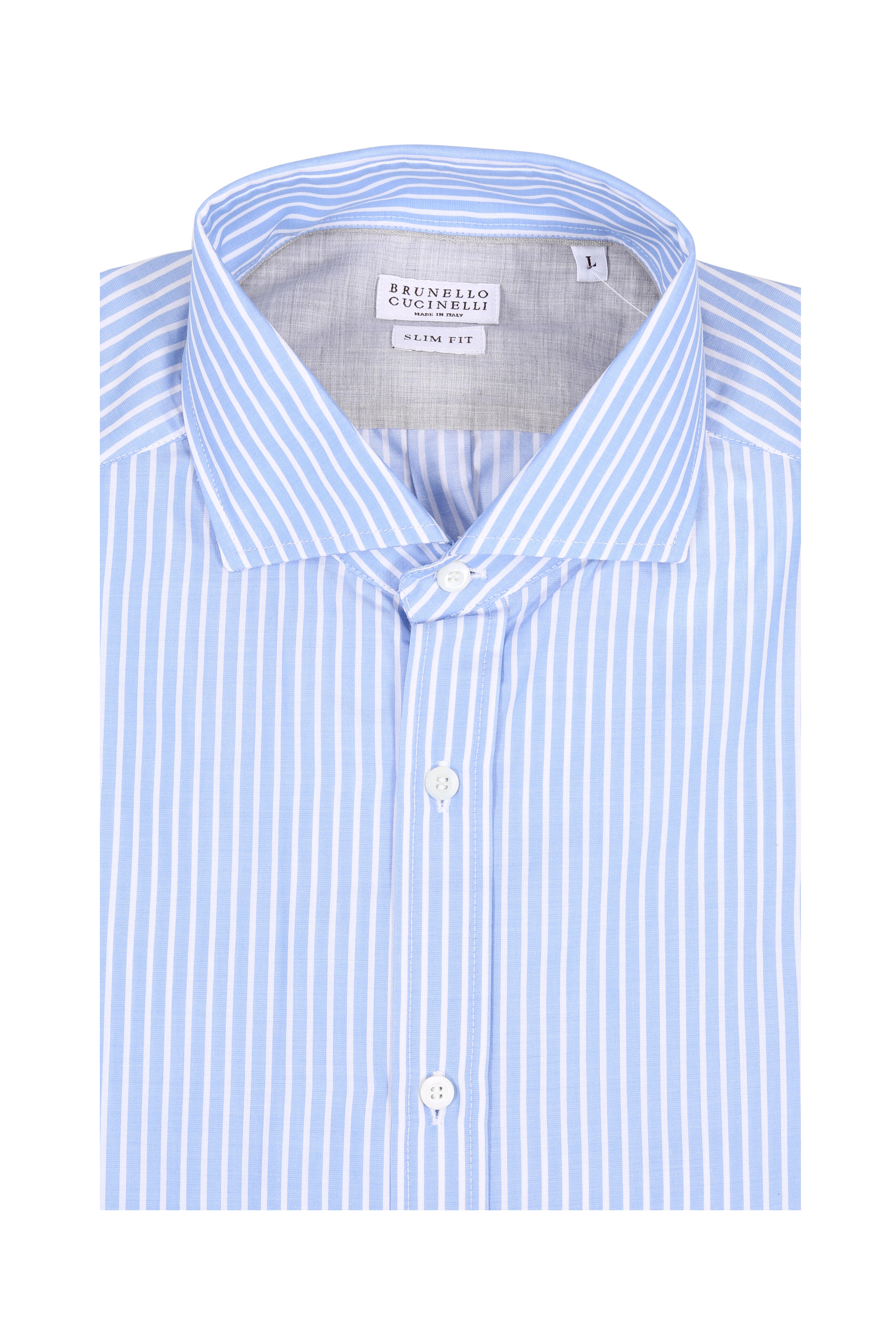 brunello cucinelli dress shirt Cotton Brunello Cucinelli Sky Blue Awning Stripe Dress