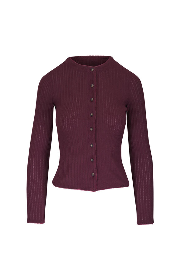 Veronica Beard Lira Burgundy Pointelle Cardigan - view 1