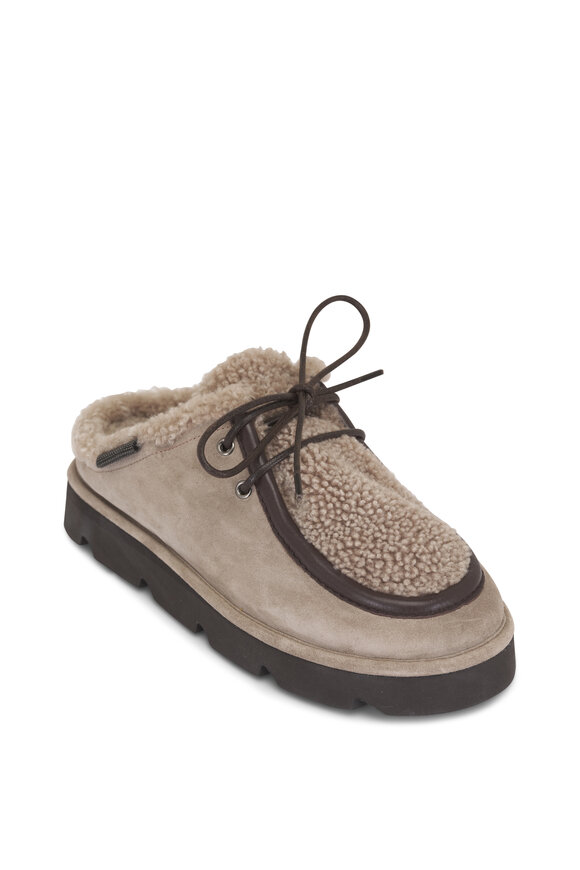 Brunello Cucinelli Ice Suede Shearling Lined Slipper Mule - view 1