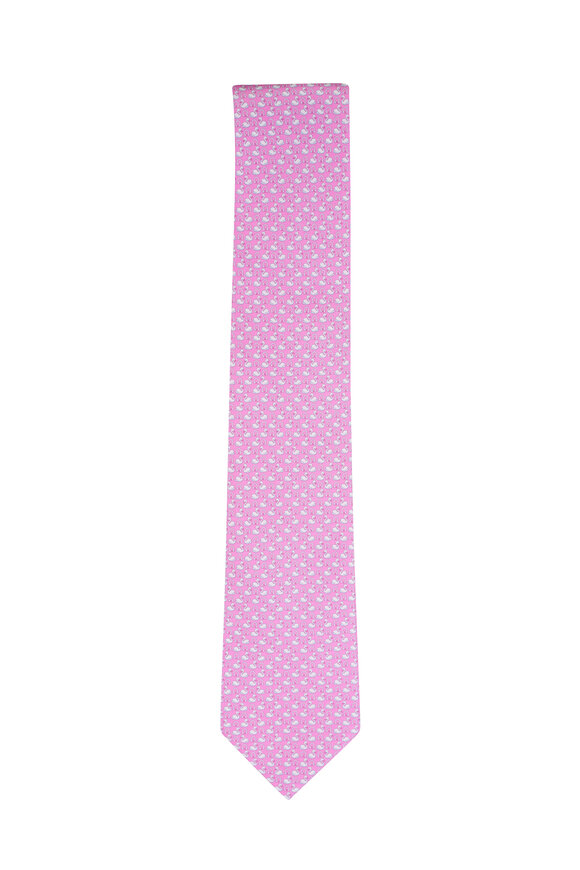 Ferragamo Pink Swan Print Silk Necktie