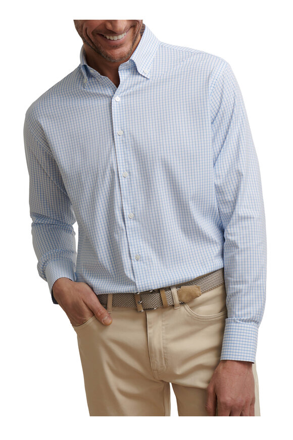 Peter Millar Hanford Light Blue Plaid Twill Sport Shirt - view 2