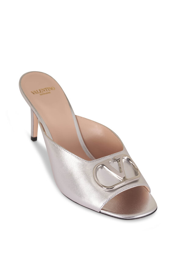 Valentino Garavani Nappa Silver Metallic VLogo Signature Mule, 80mm - view 1