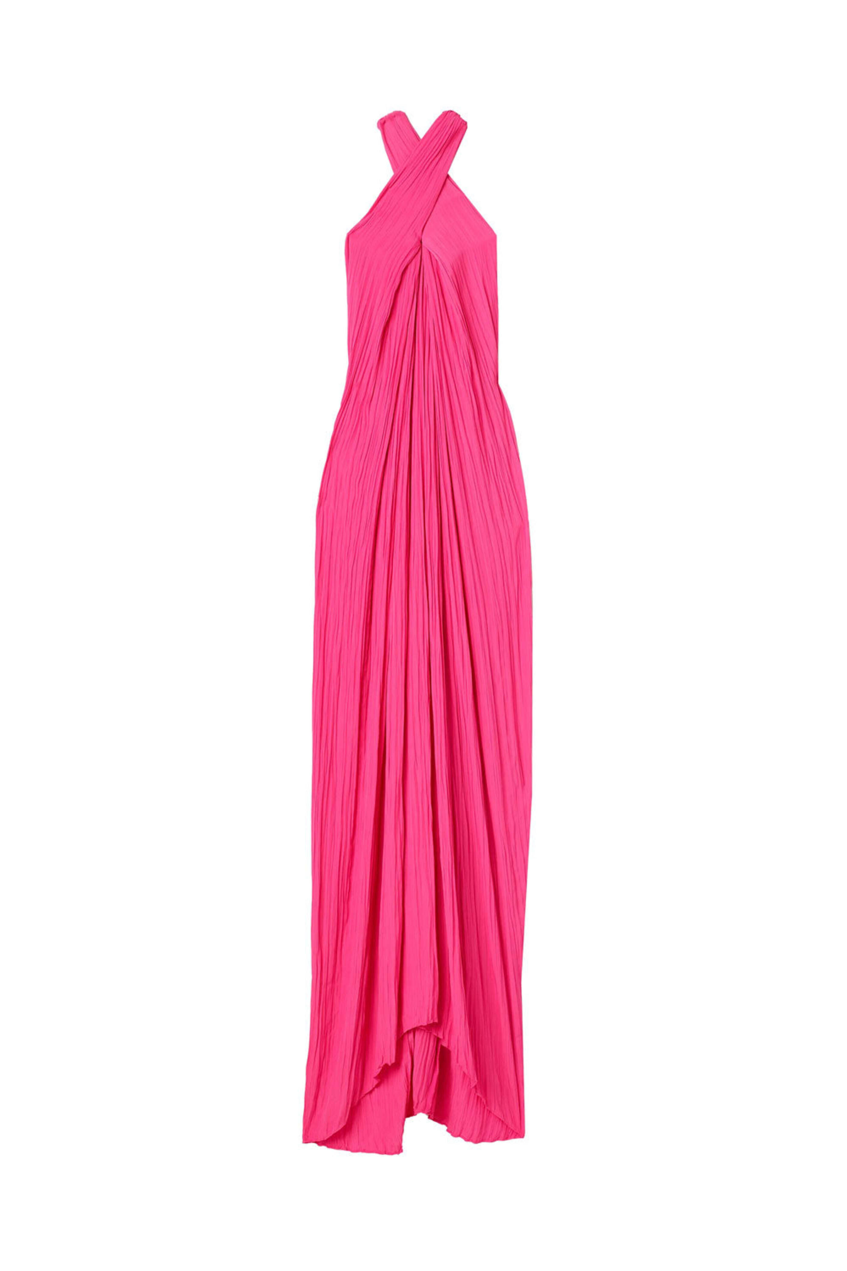A.L.C. - Neon Pink Pleated Halter Rio Maxi Dress