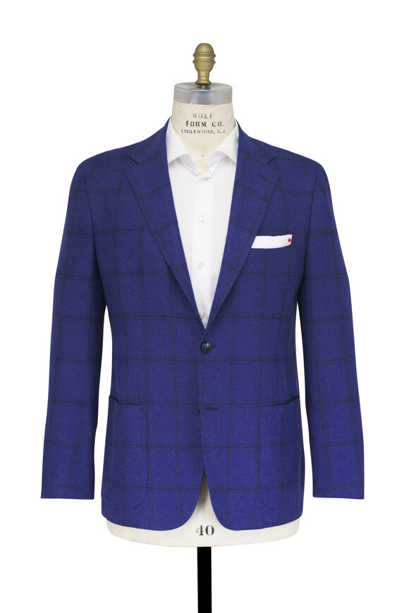 Kiton Navy Blue Check Cashmere, Silk, & Linen Sportcoat - view 2