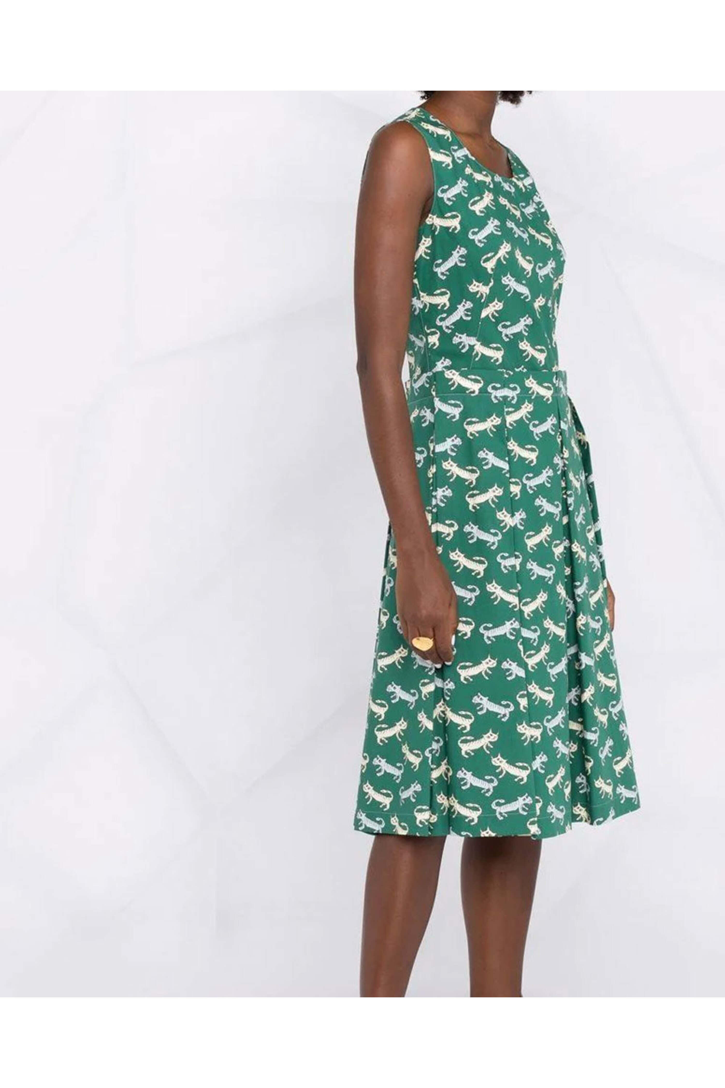 Marni - Green Graphic Feline Print A-line Midi Dress