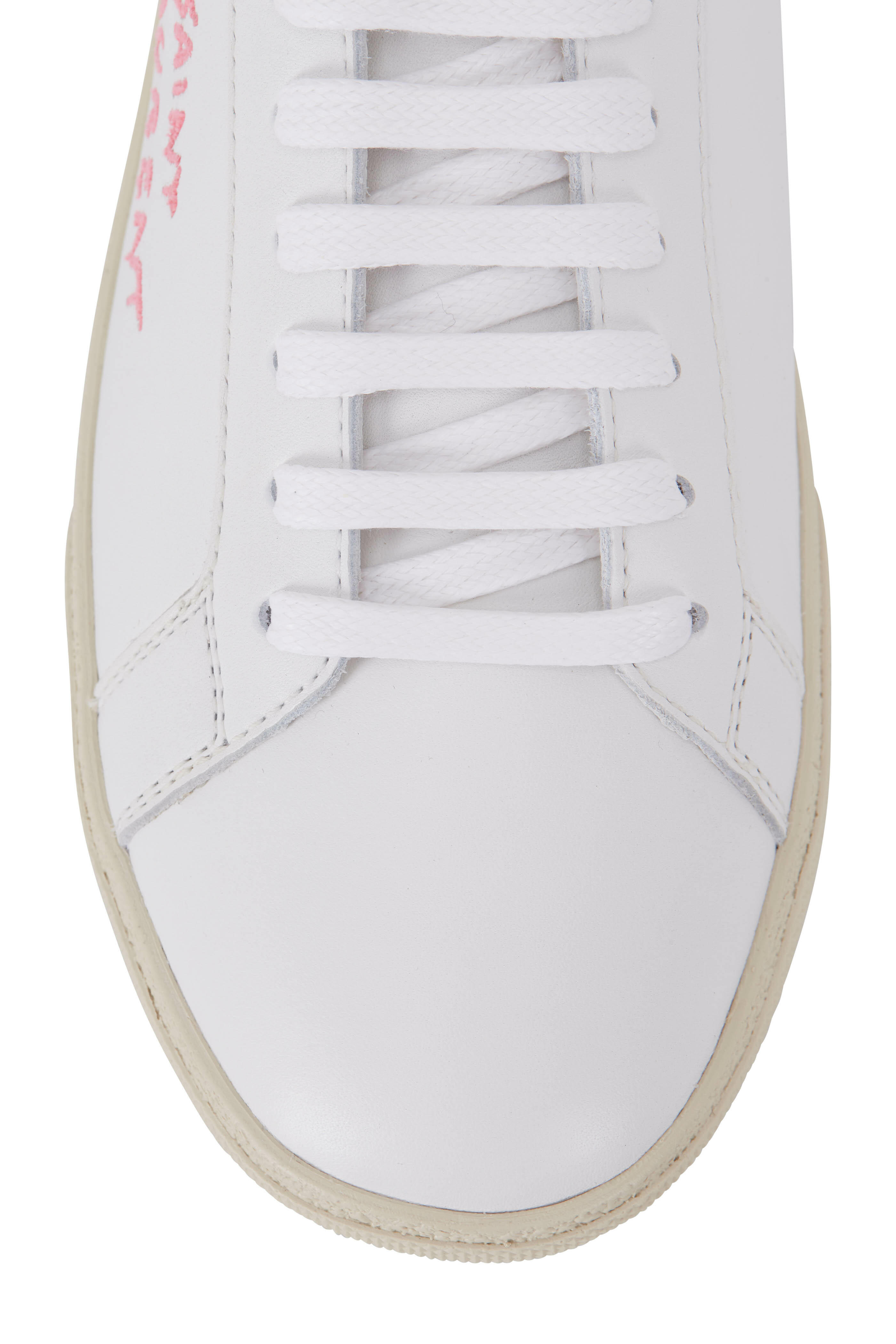 Saint Laurent - White & Pink Leather Signature Logo Sneaker Saint Laurent - White & Pink Leather Signature Logo Sneaker