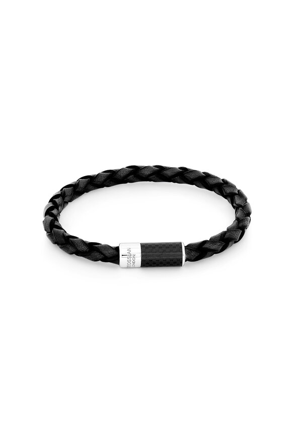 Tateossian Black Braided Leather Single Wrap Bracelet
