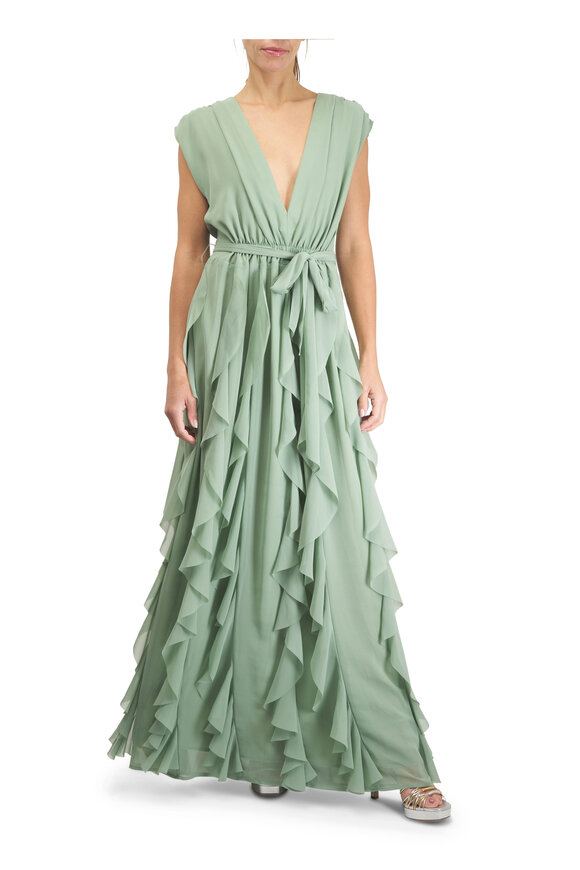 Valentino - Metallic Tweed Green Floral Button Mini Dress Valentino - Metallic Tweed Green Floral Button Mini Dress