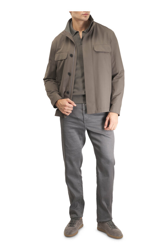 Zegna Dark Taupe Silk & Cashmere Johnny Collar Polo - view 5