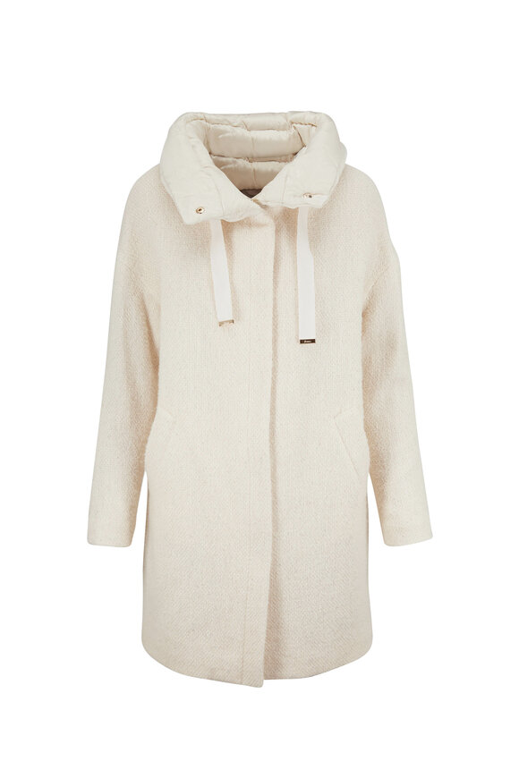 Herno - Ivory Sparkle Bouclé Stand Collar Coat