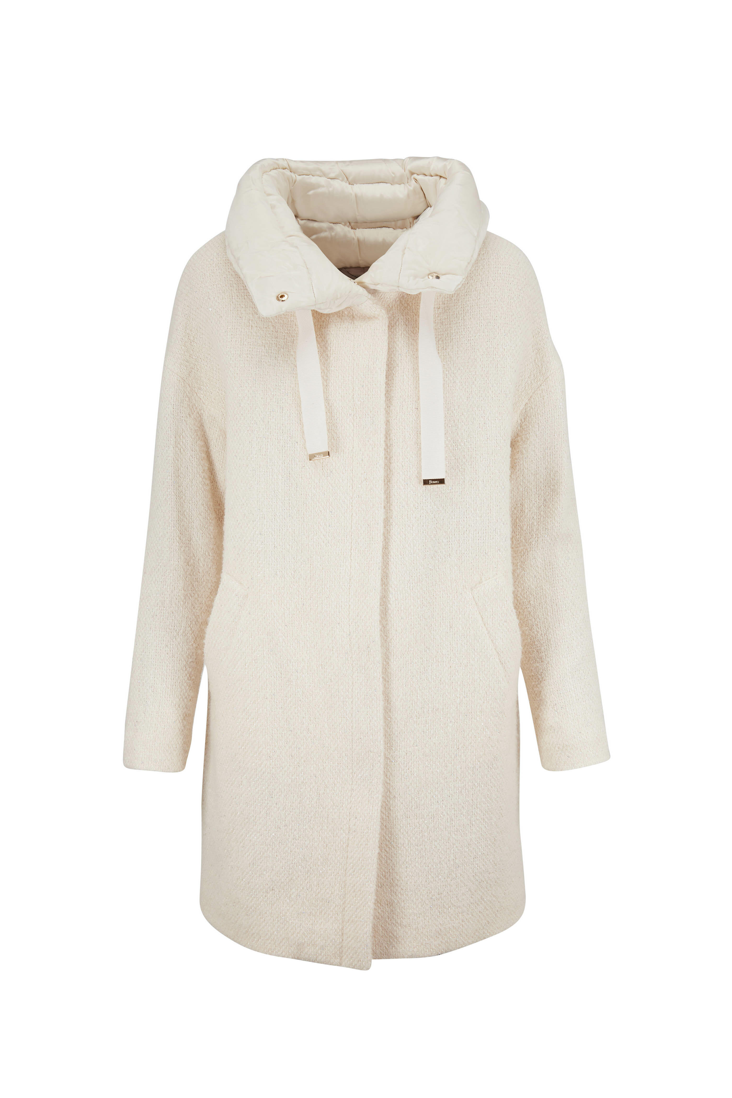 Herno - Ivory Sparkle Bouclé Stand Collar Coat | Mitchell Stores