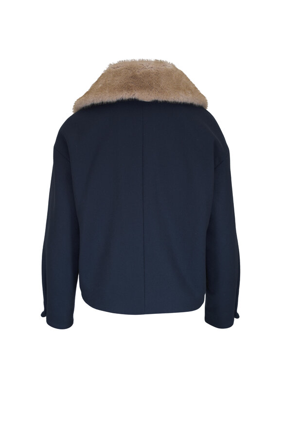 Herno Navy Blue Faux Fur Collar Coat - view 2