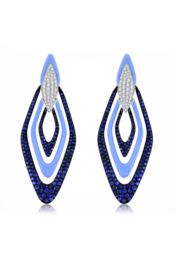 Sutra - 18K White Gold Blue Sapphire & Diamond Earrings 