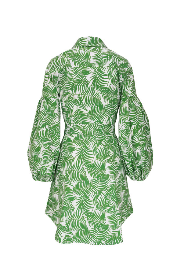 Carolina Herrera - Green Palm Leaf Print Belted Mini Shirt Dress