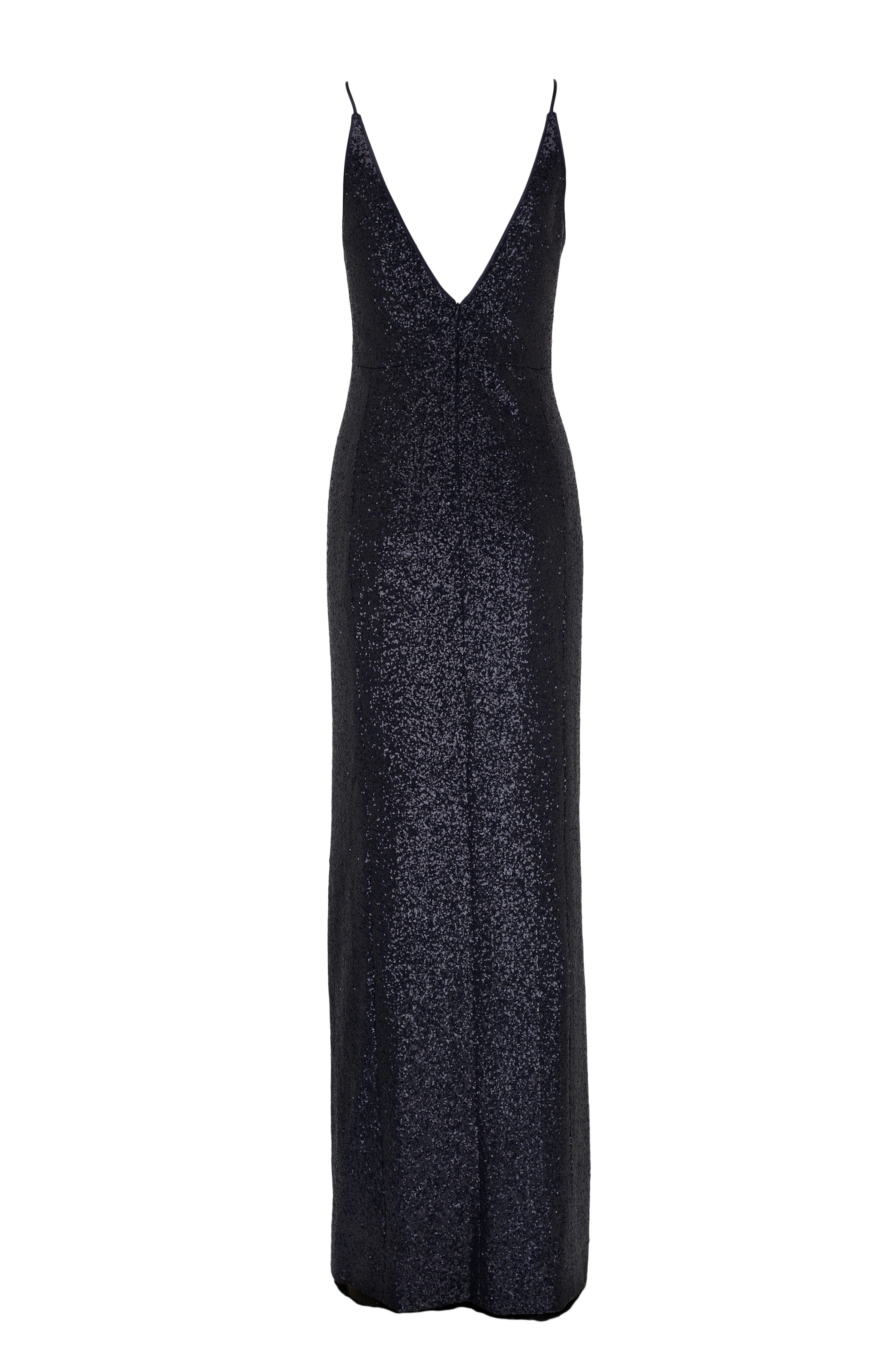 Akris - Blue Sequin V-Neck High Slit Column Gown