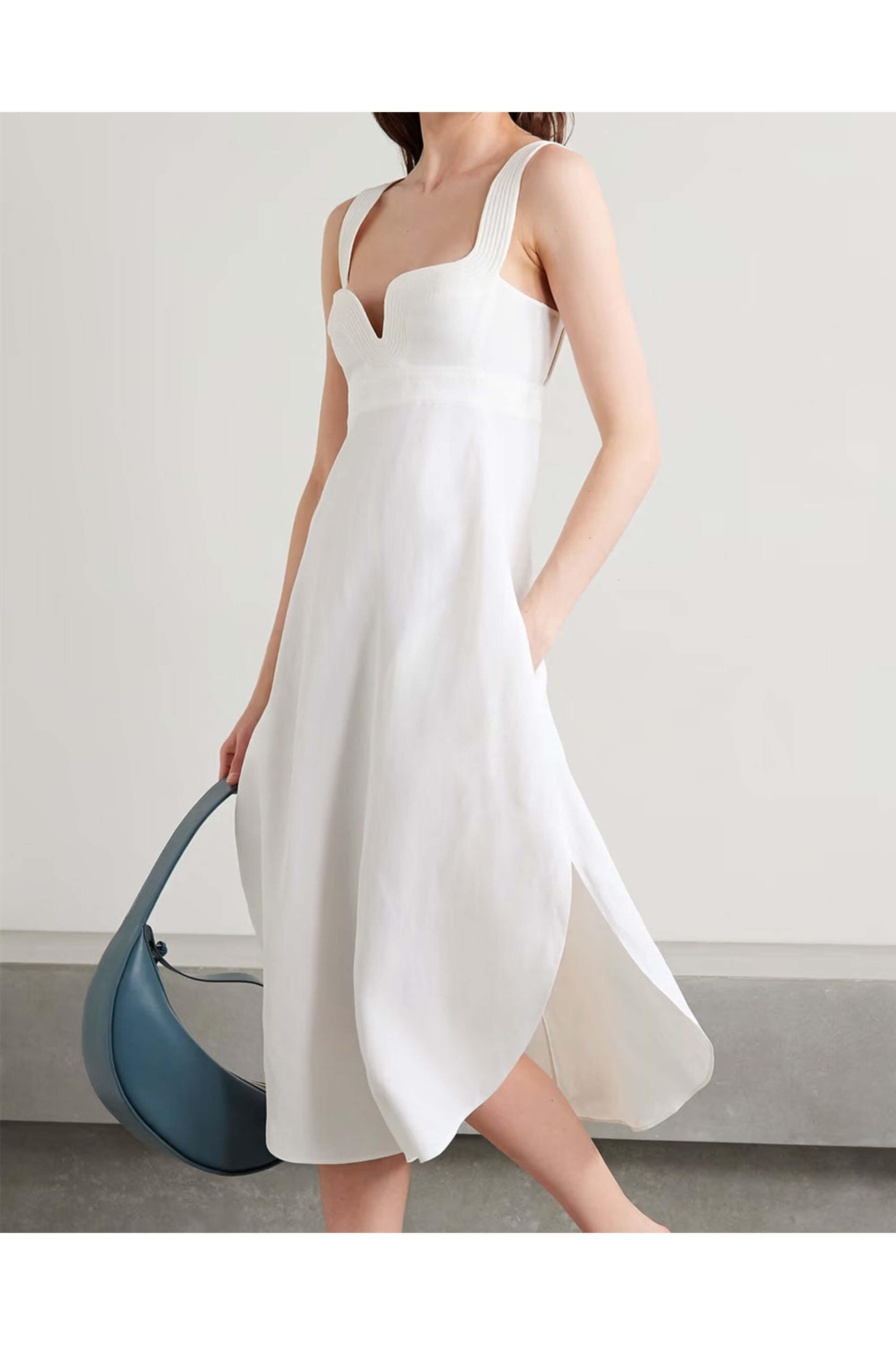 Stella McCartney - White Fluid Linen Midi Dress | Mitchell