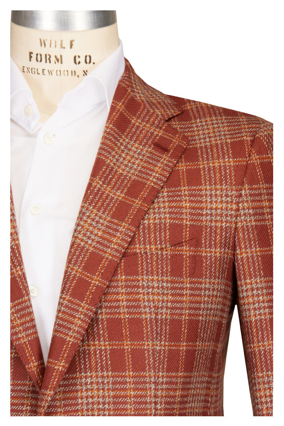 Cesare Attolini Rust Cashmere Plaid Sportcoat - view 1