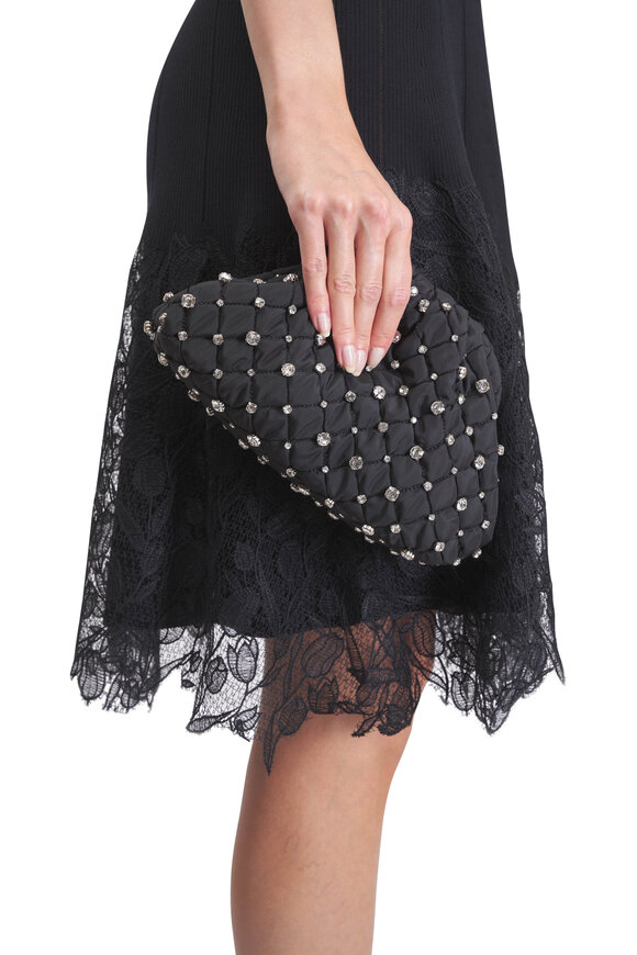 Maria La Rosa Strass Mini Game Black Quilted Rhinestone Clutch - view 3