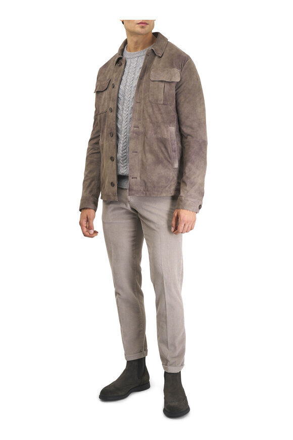Fedeli Light Gray Flat Front Corduroy Pant - view 4