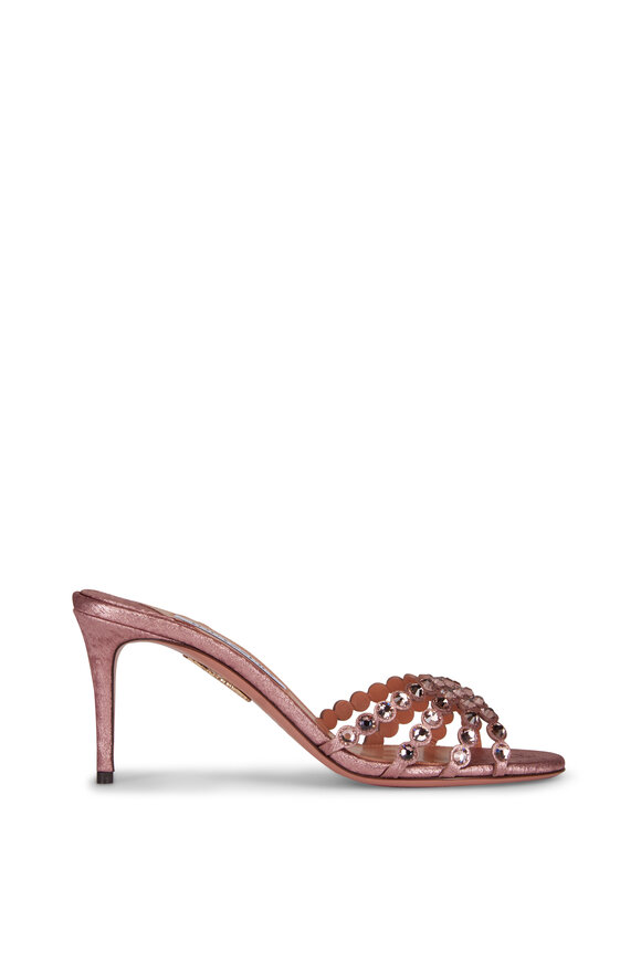 Aquazzura Satin Glow Dusty Rose Mule, 75mm - view 2