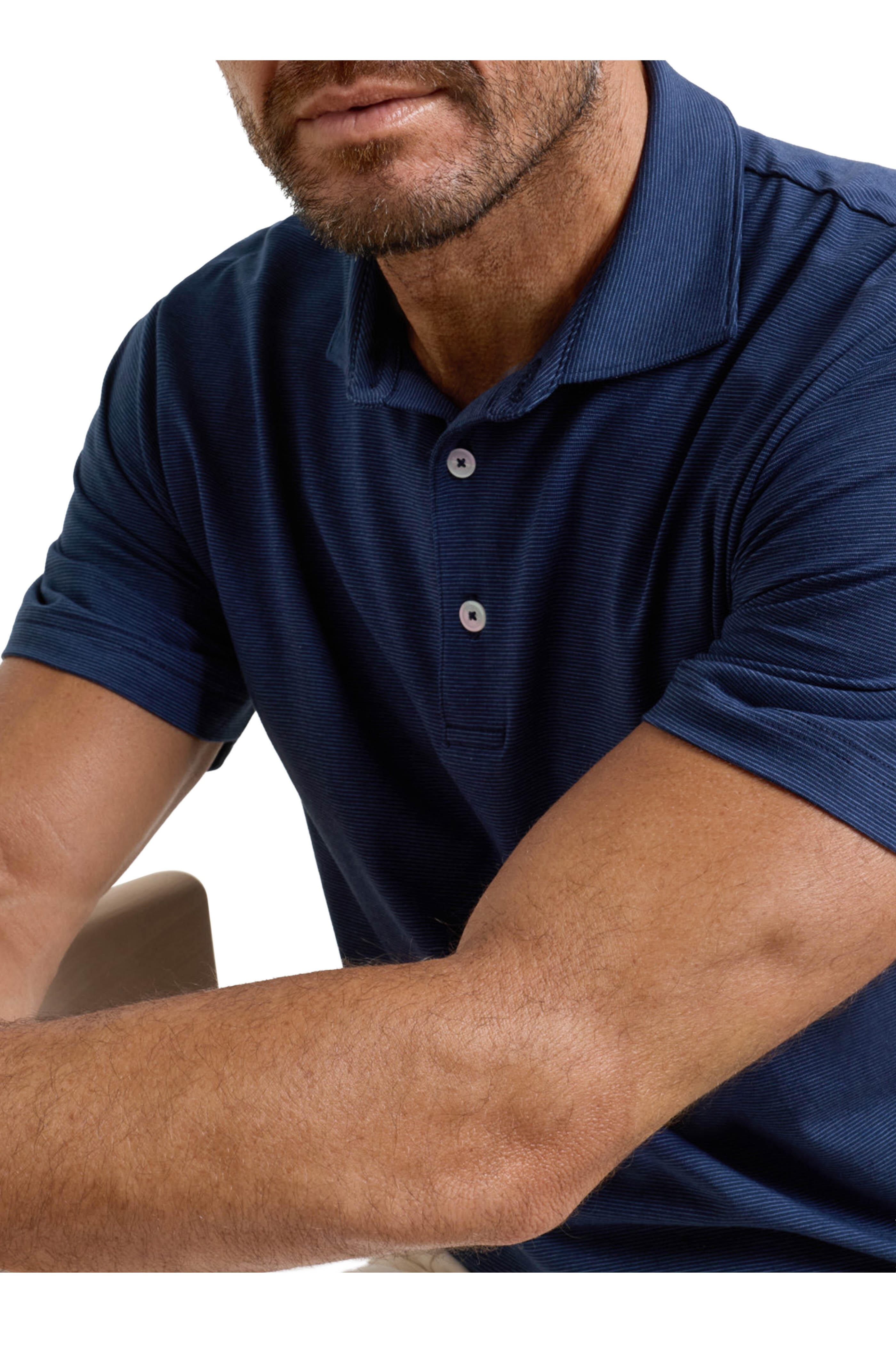 Peter Millar - Crown Flex Navy Stripe Cotton Short Sleeve Polo