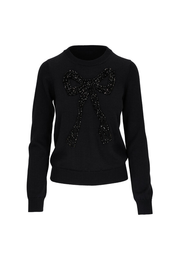 Carolina Herrera Black Beaded Bow Embellished Sweater 