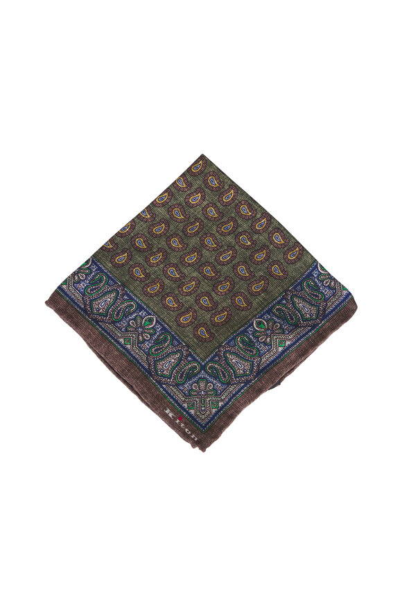Kiton Green Paisley Silk Pocket Square - view 1