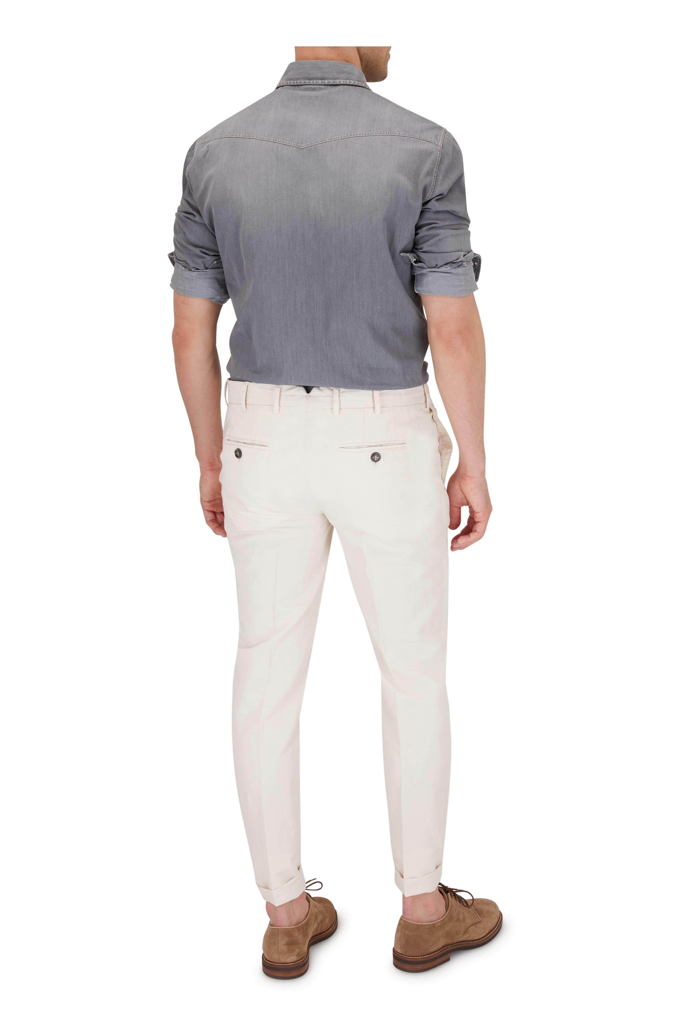 Brunello Cucinelli - Gray Denim Leisure Fit Western Sport Shirt