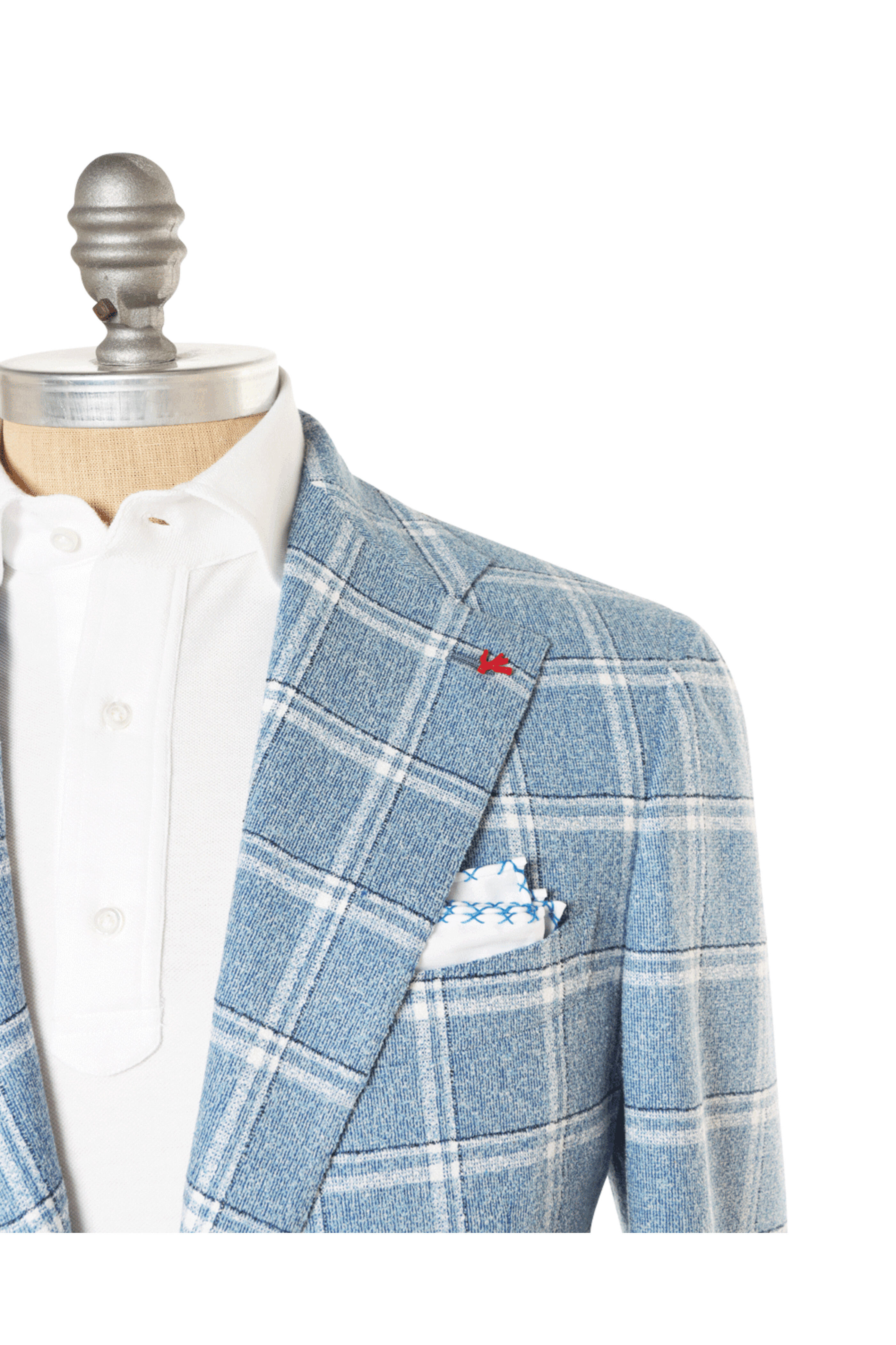 Isaia - Blue and White Textured Windowpane Sportcoat