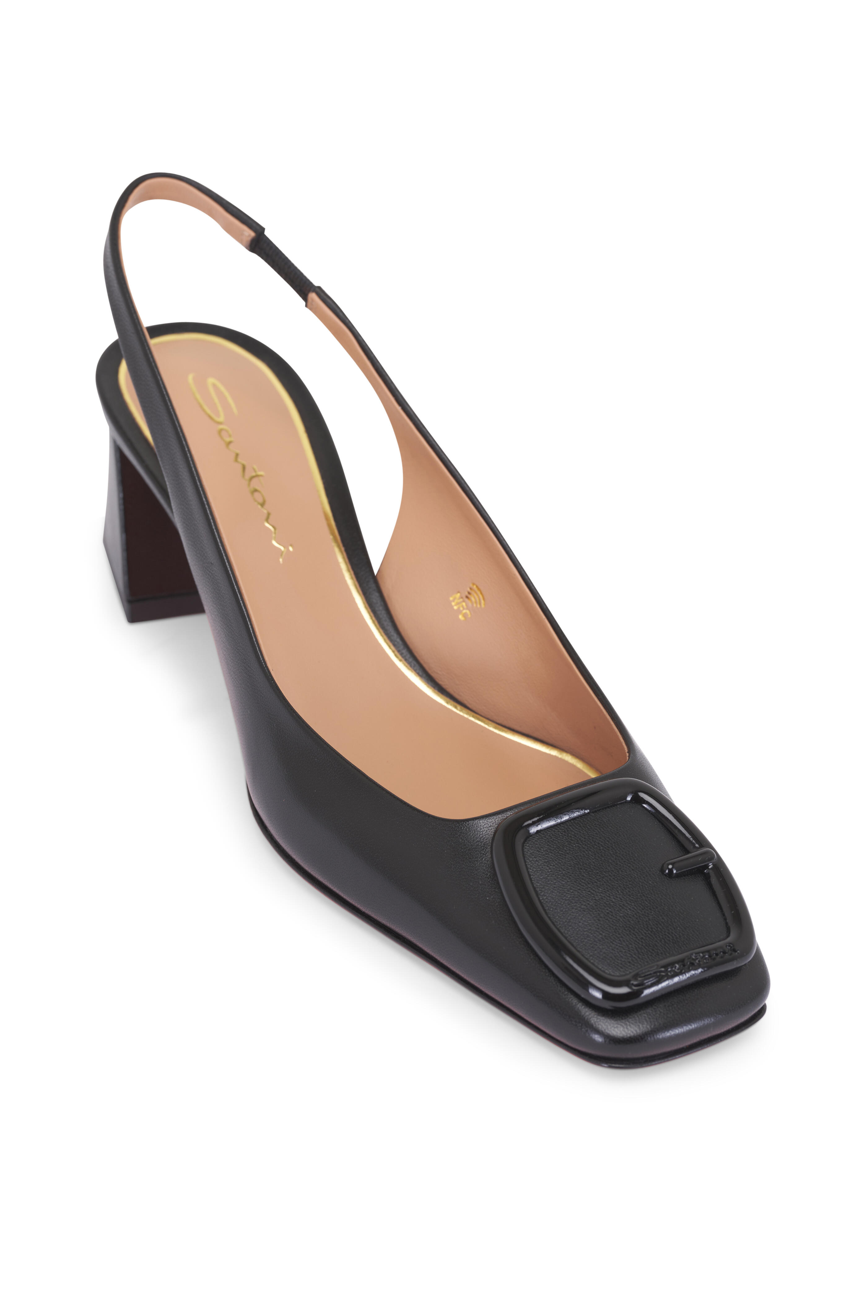 Santoni - Lemon Black Leather Slingback, 50mm