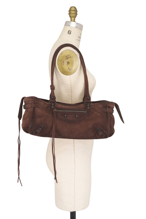 Balenciaga East/West Le City Light Espresso Suede Bag - view 5