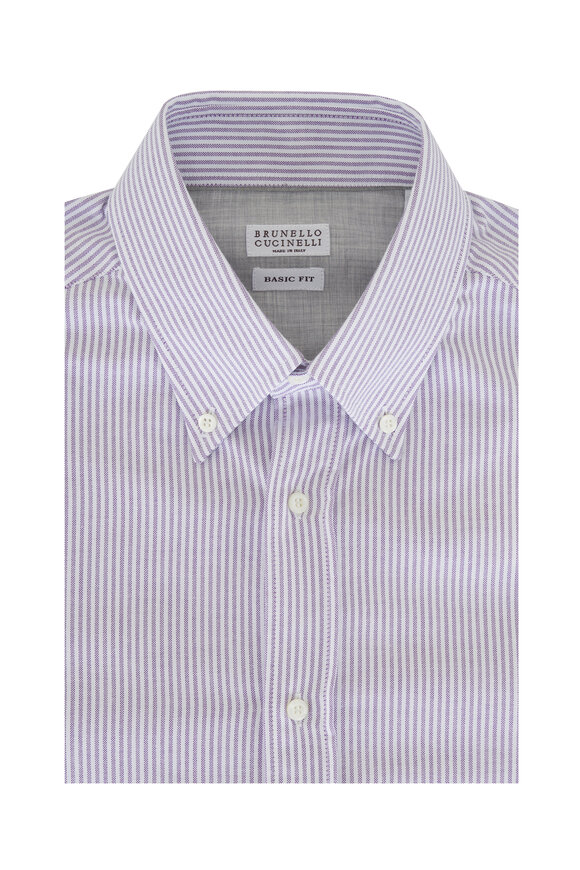 Brunello Cucinelli Purple Stripe Cotton Sport Shirt