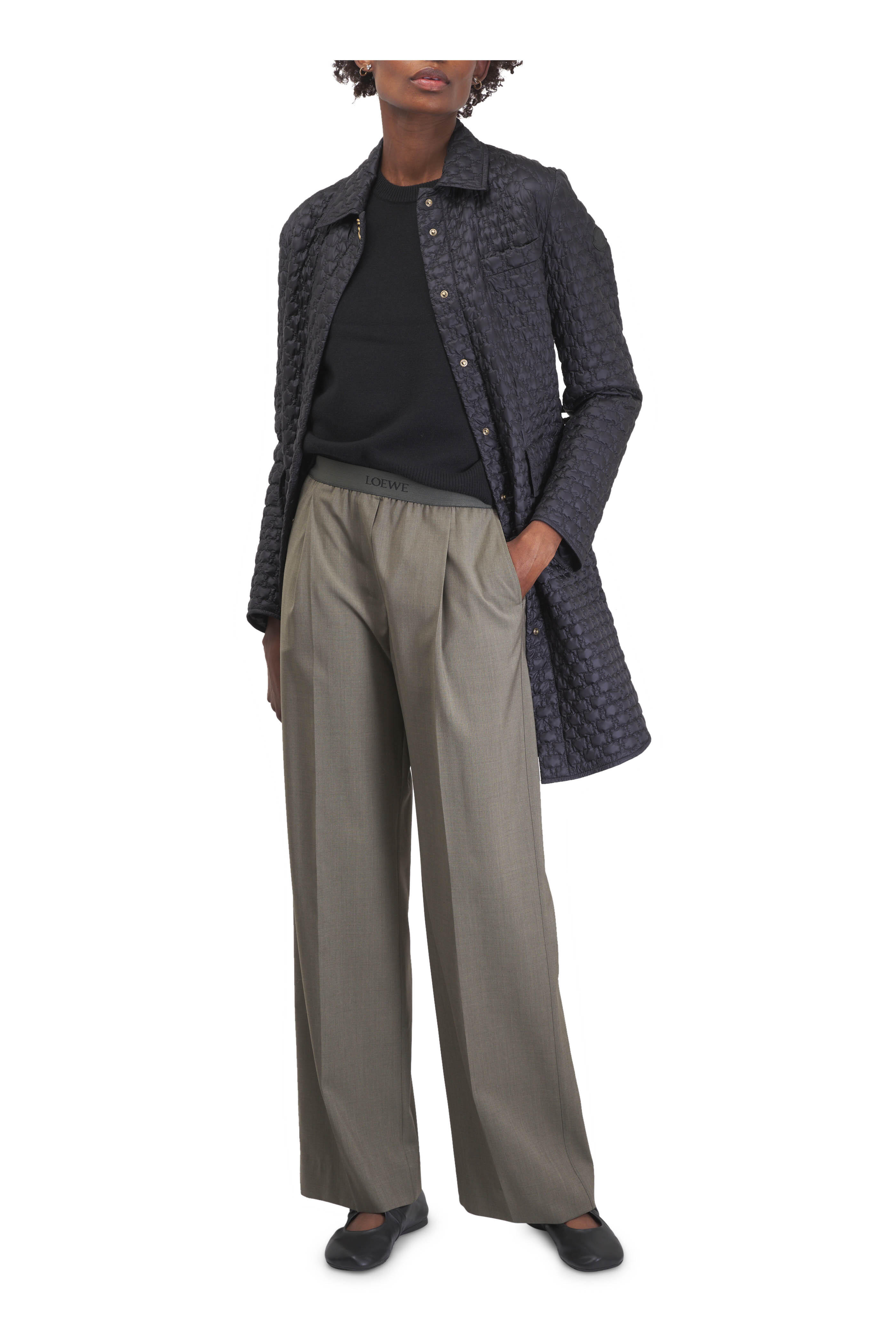 Loewe - Khaki Green Wool Wide Leg Pant | Mitchell Stores