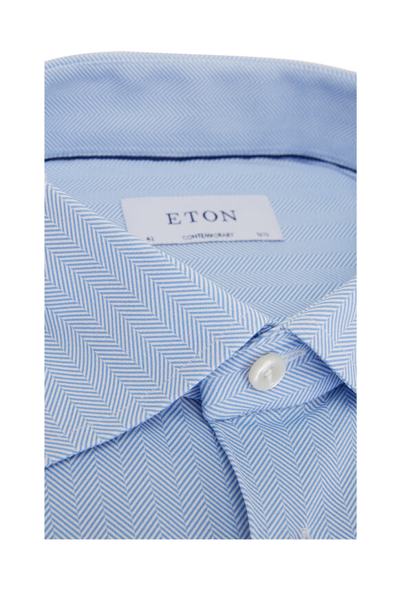 Eton - Blue Herringbone Dress Shirt