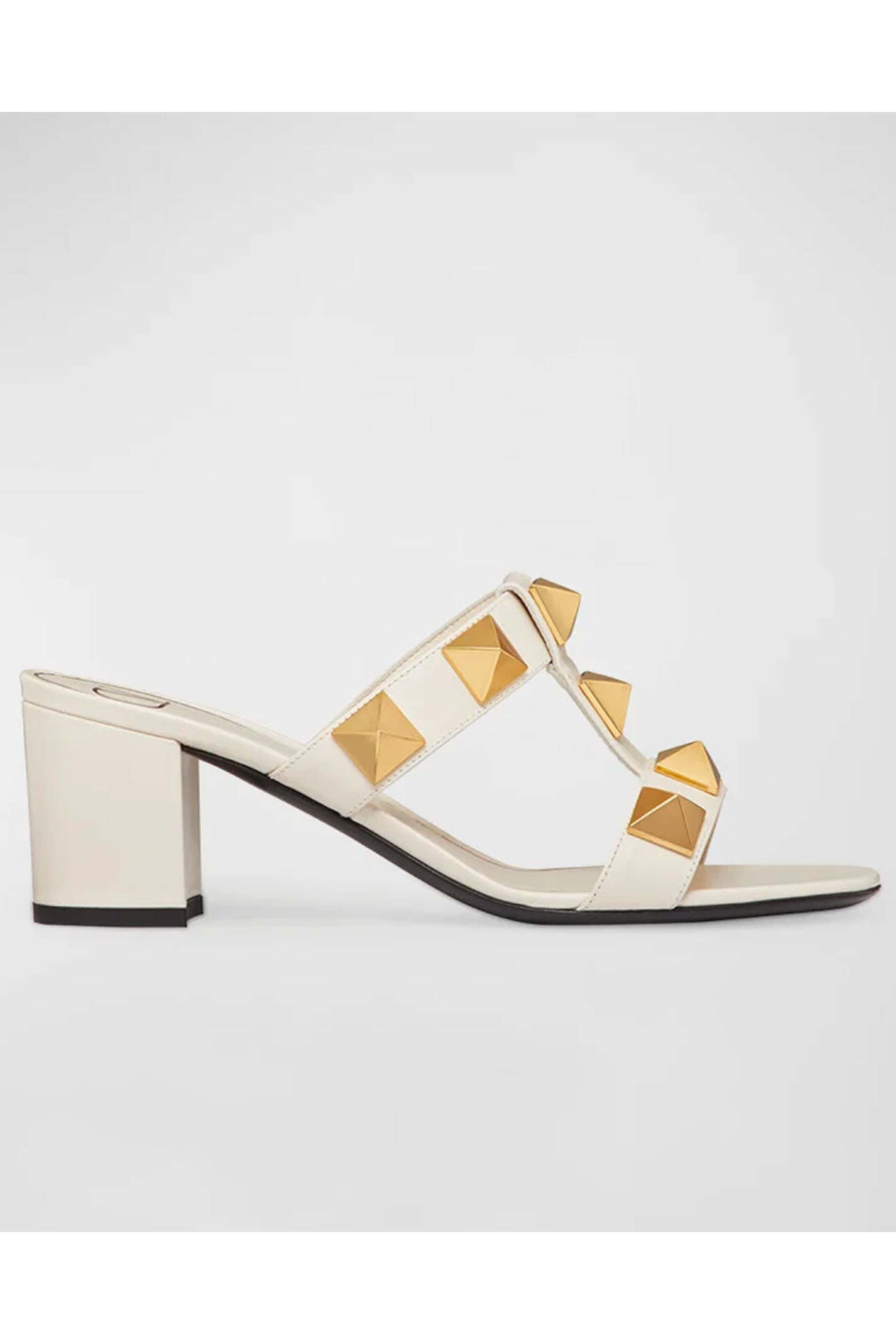 Valentino Garavani - Roman Stud Slide Sandal in Light Ivory - view 2