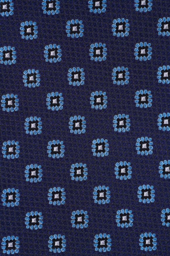 Zegna Navy Blue Geometric Squares Silk Necktie - view 2