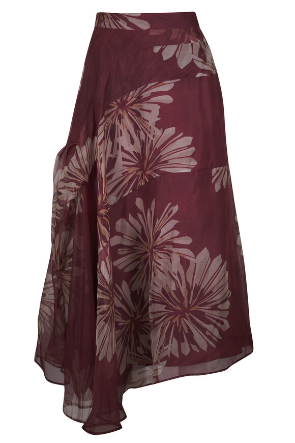 Brunello Cucinelli Abstract Dhalia Bloom Print Asymmetrical Skirt