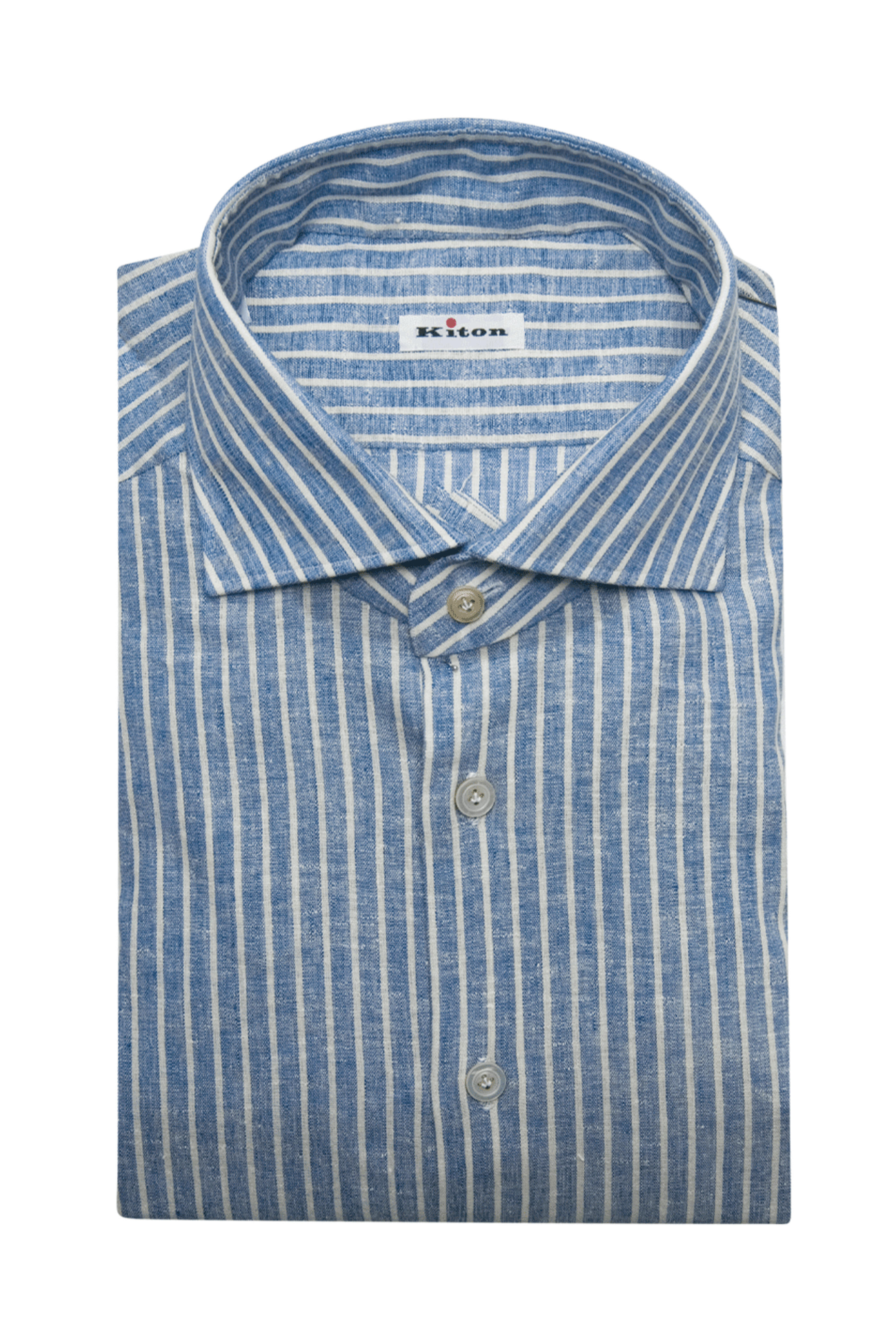 Kiton - Light Blue and White Striped Linen Sportshirt