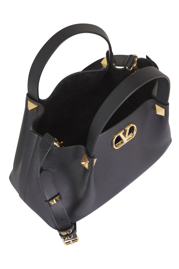 Valentino Garavani Small Ebony Nero Leather Shopping Bag - view 5