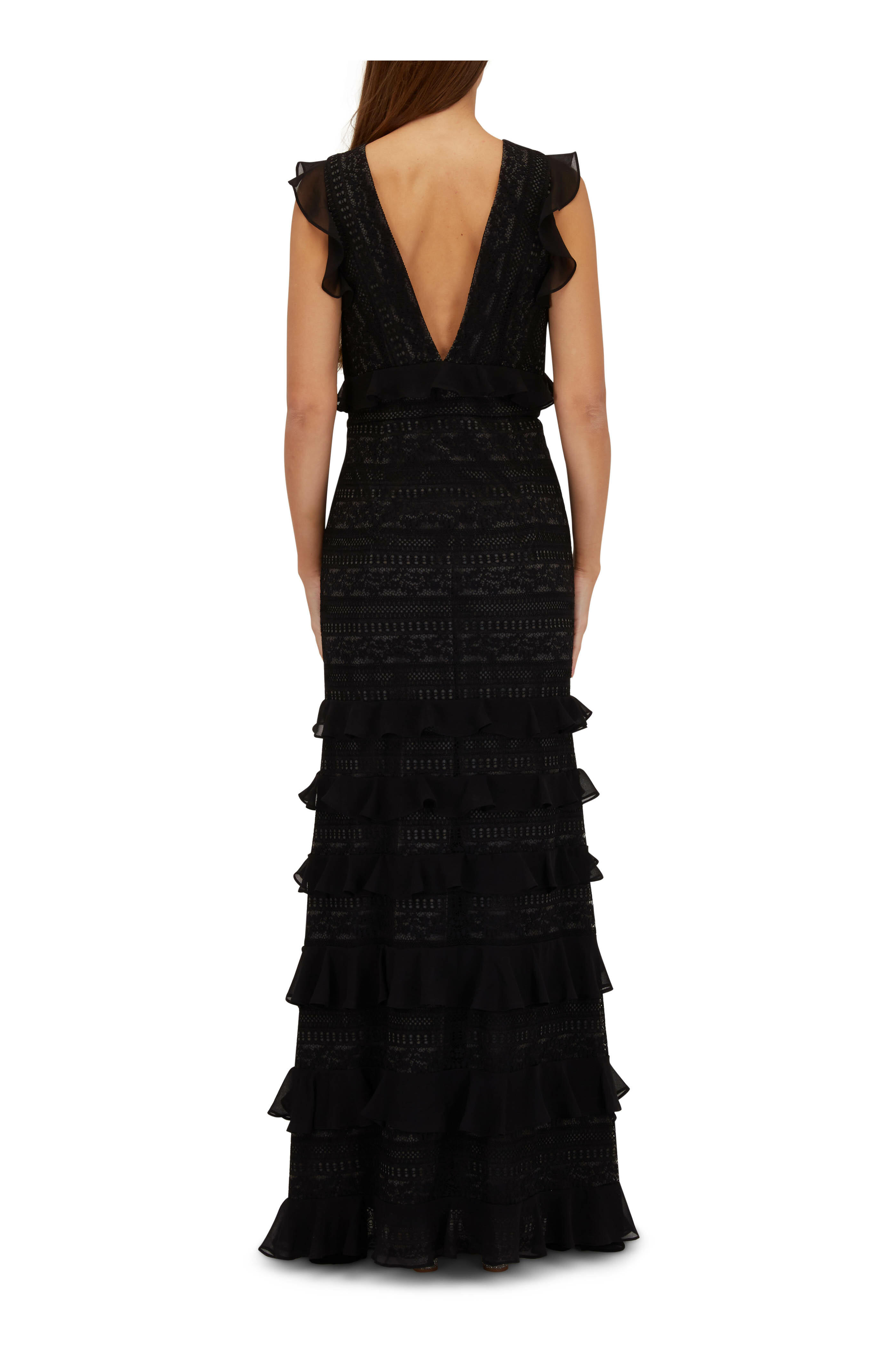 Sachin + Babi - Serafina Black Ruffle Trim Gown