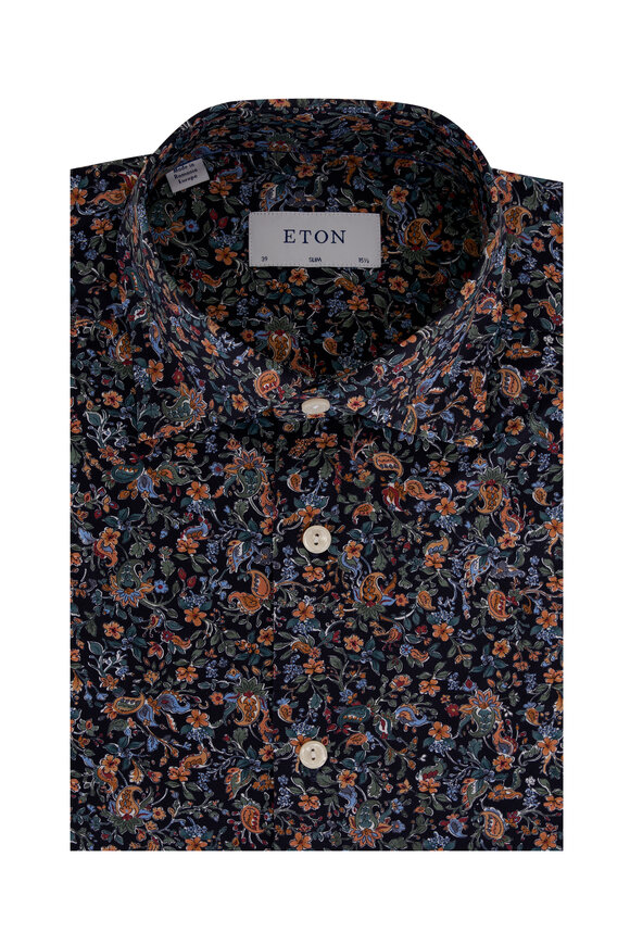 Eton - Navy Multi Floral Print Dress Shirt 