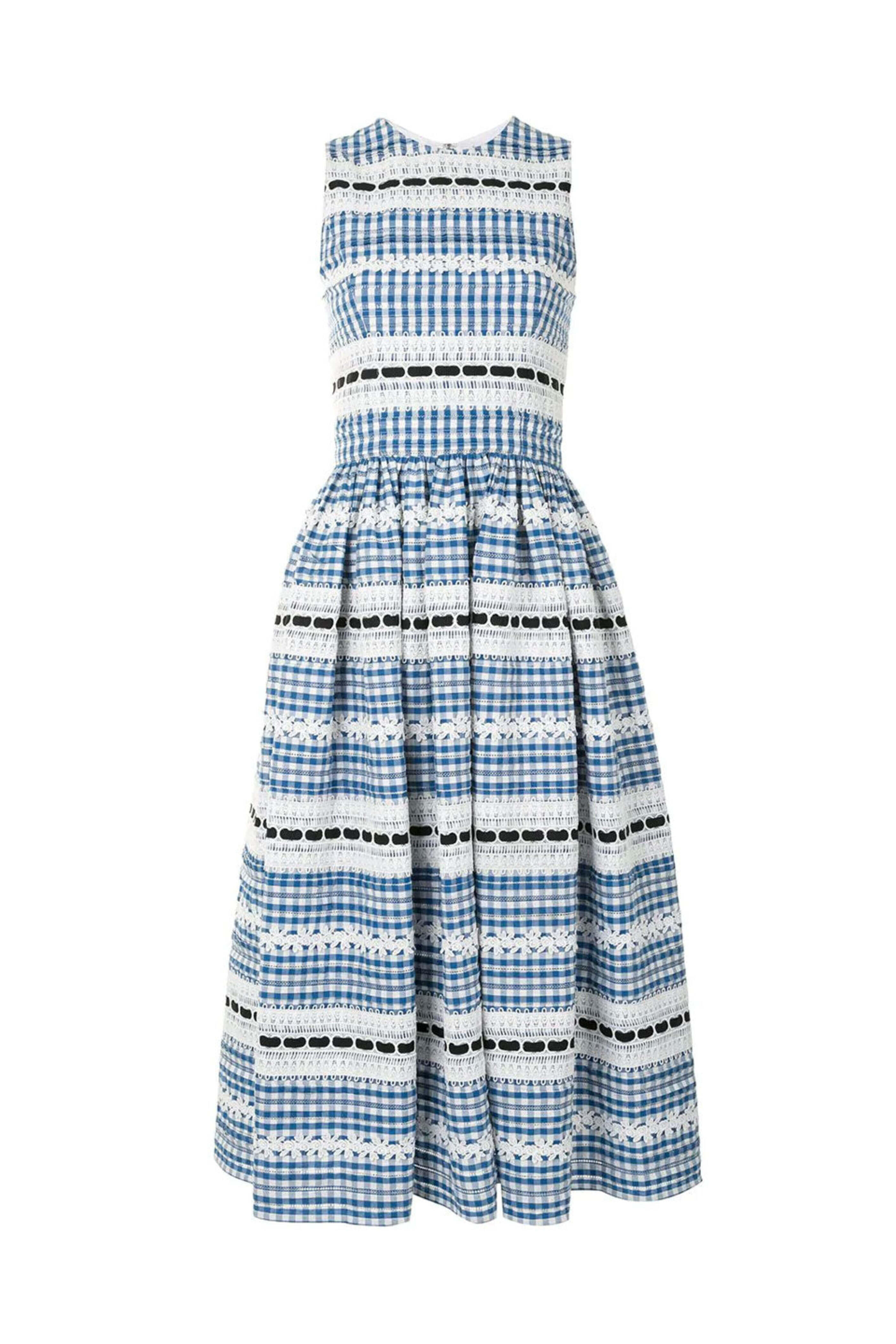 Carolina Herrera - Blue and White Gingham Sleeveless Midi Dress