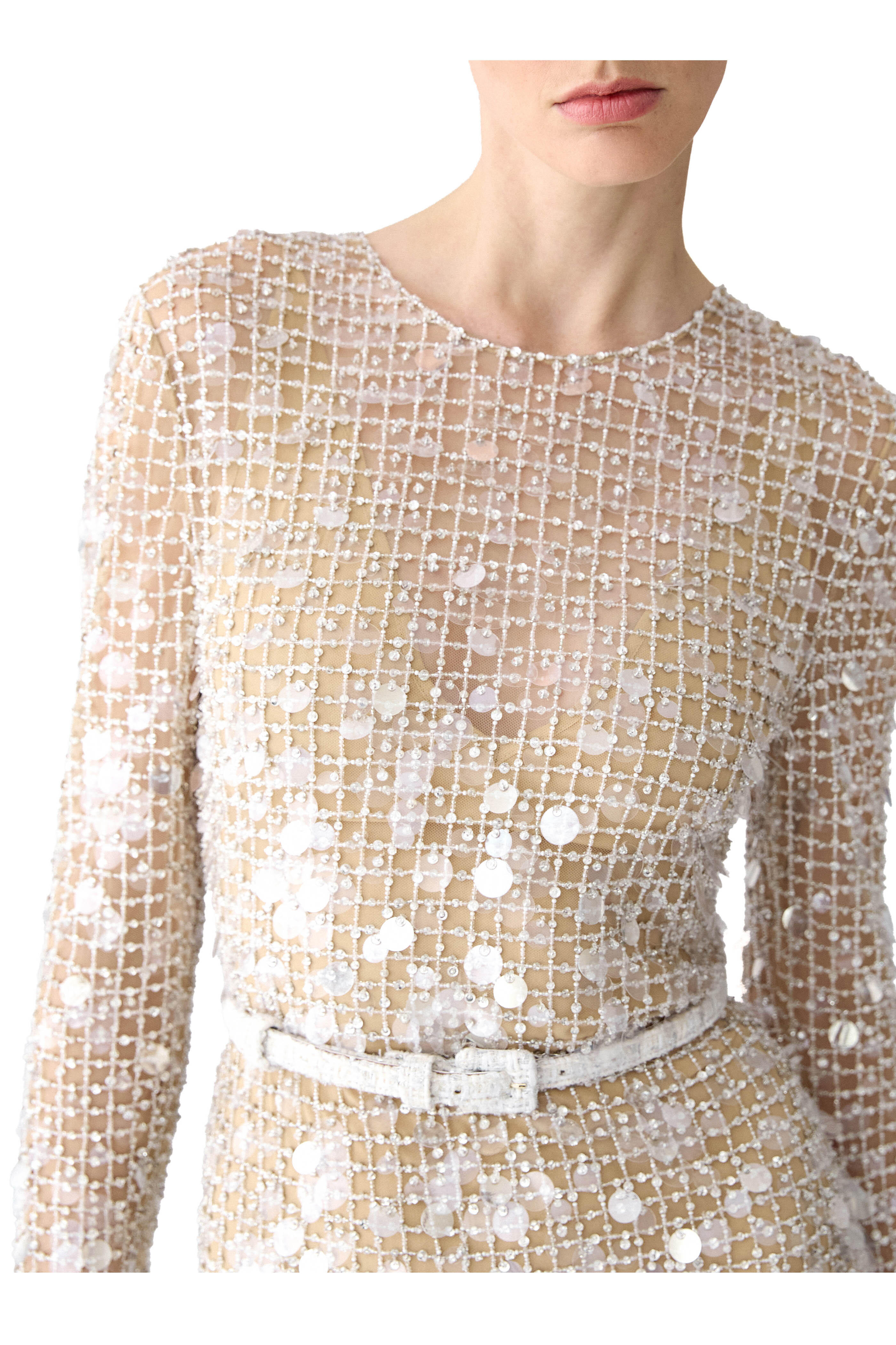 Carolina Herrera - Ivory Crystal Embroidered Midi Dress