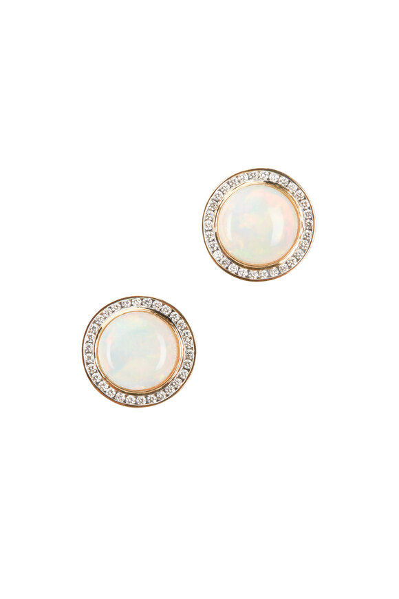 Syna - Maya Yellow Gold Opal Diamond Stud Earrings