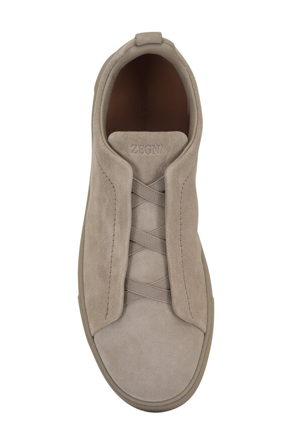 Zegna - Triple Stitch Beige Suede Low Top Sneaker