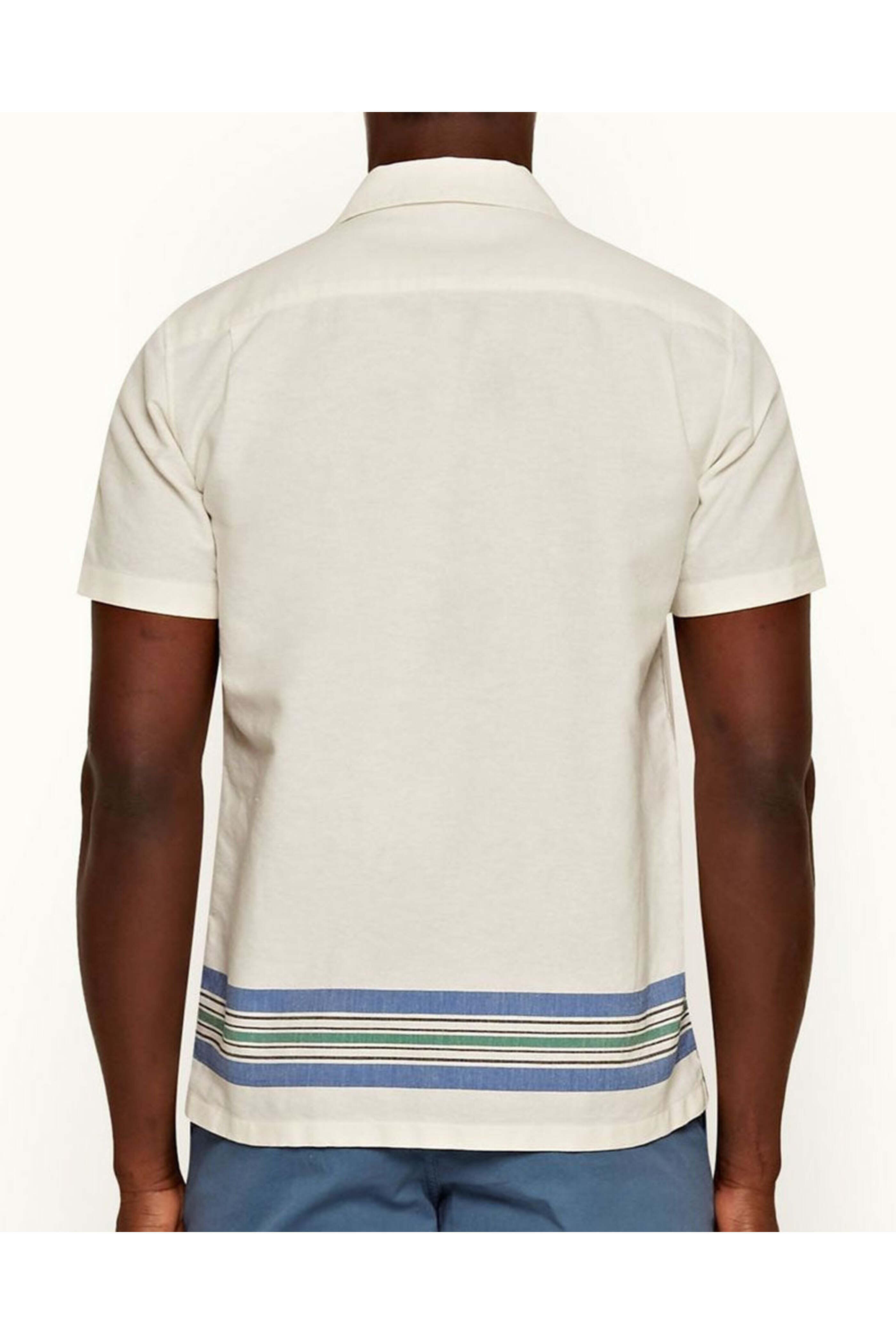 Orlebar Brown - Limestone and Blue Capri Collar Stripe Hem Shirt