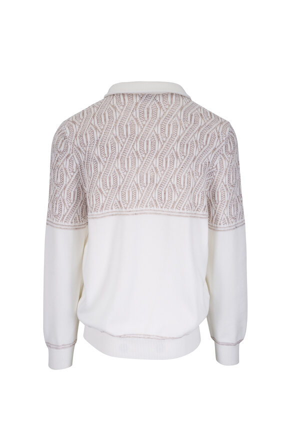 Brunello Cucinelli White & Off White Jacquard Cotton Sweater - view 2
